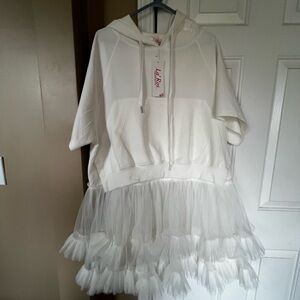 White Hoodie Dress with Tulle Skirt